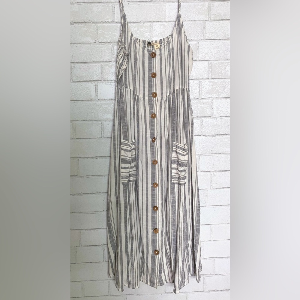 Roxy Striped Spaghetti Strap Button Down Sundress… - image 4